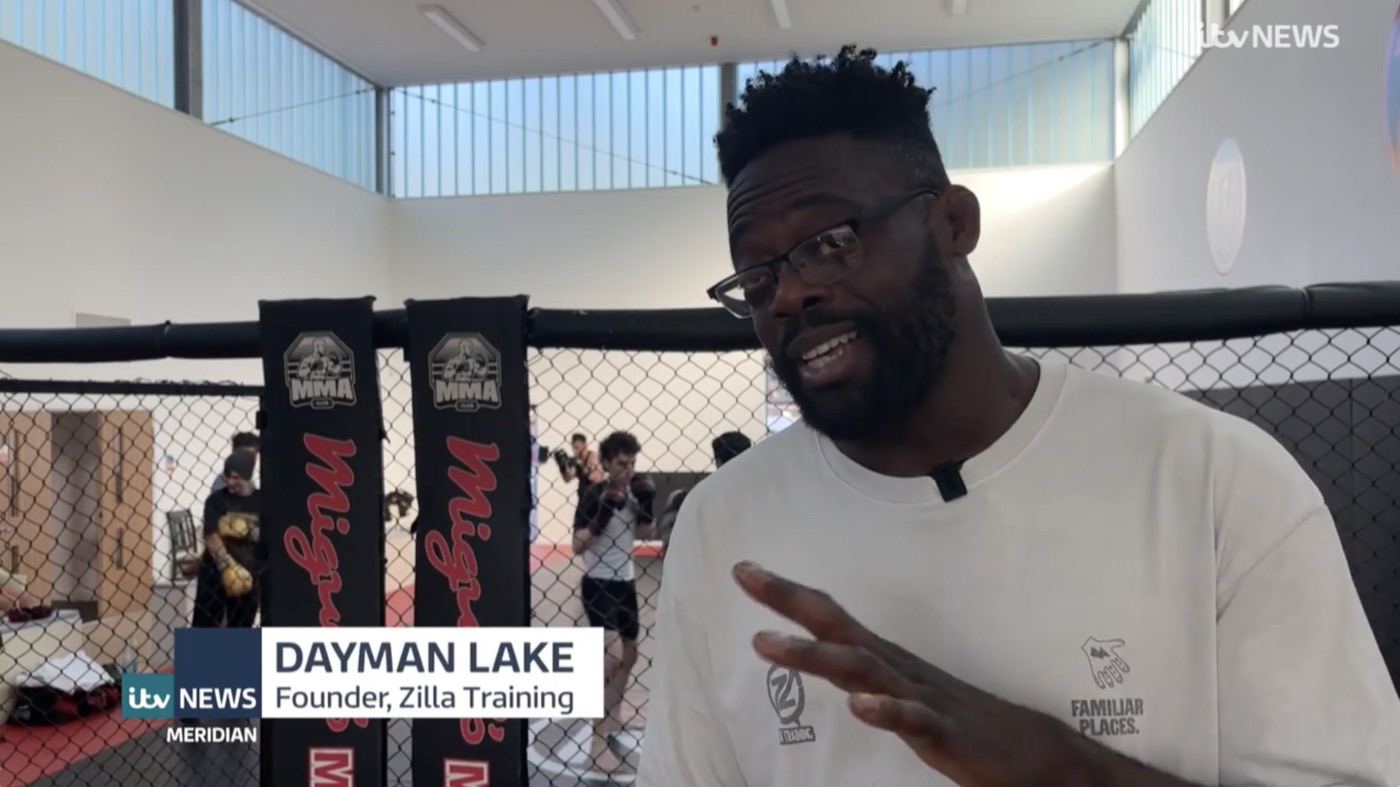 Dayman Lake being interviewed by ITV News at Zilla Combat Academy