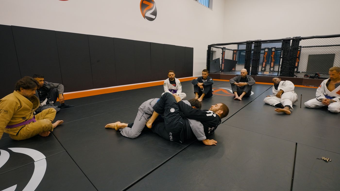 Brazilian Jiu-Jitsu Gi class on the mats at Zilla